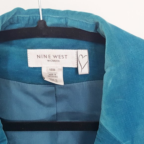 NINE WEST Jacket Sz 18W Aquamarine Velvet One Button Cutaway Style Lined - Picture 2 of 7